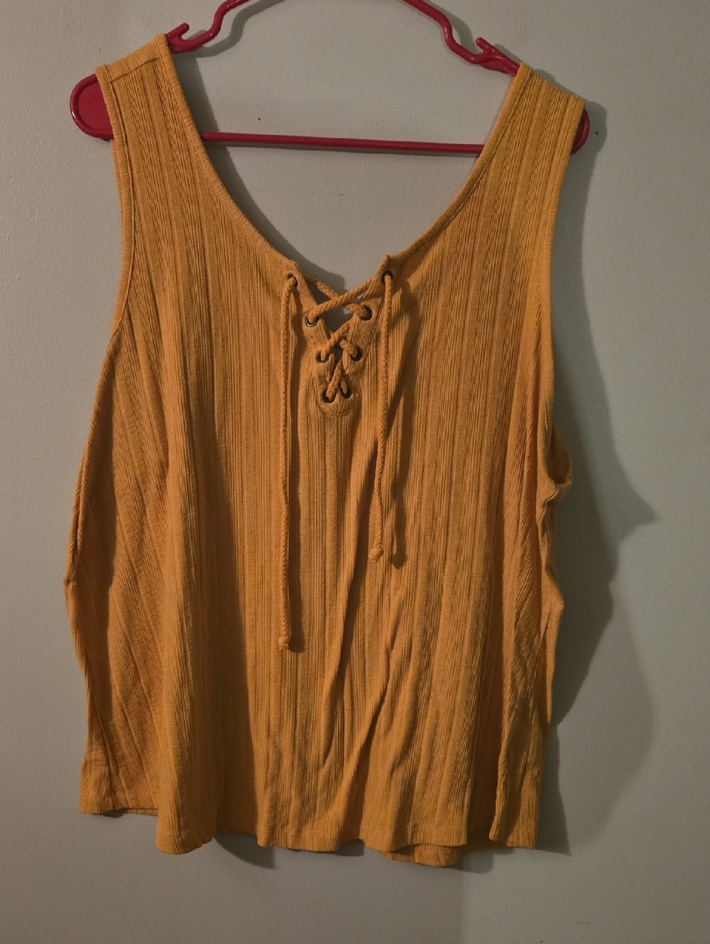 Mustard Lace-Up Ribbed Tank Top - Women